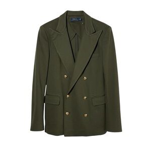 Polo Ralph Lauren Double Breasted Army Green Knit Blazer Gold Embossed Buttons 8